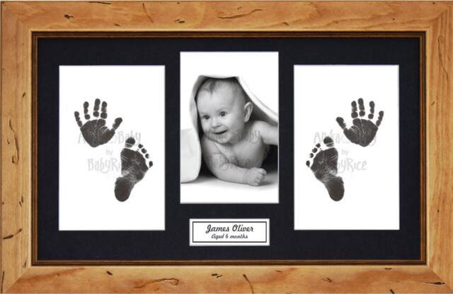 New Baby Boy Girl Or Twins Baby's Hand Print Footprint Kit & Rustic Wooden Frame Photo Prints Display Newborn Christening Shower Gift - image 1