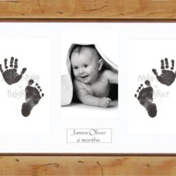 New Baby Boy Girl Or Twins Baby's Hand Print Footprint Kit & Rustic Wooden Frame Photo Prints Display Newborn Christening Shower Gift - thumbnail 2