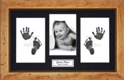 New Baby Boy Girl Or Twins Baby's Hand Print Footprint Kit & Rustic Wooden Frame Photo Prints Display Newborn Christening Shower Gift - thumbnail 1
