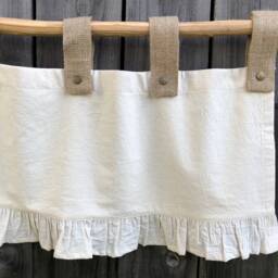 Farmhouse Rustic Valance in Natural Beige Cotton Burlap Tab Top & Ruffle Curtains Cottage Kitchen Window Lined Custom Size - thumbnail 3