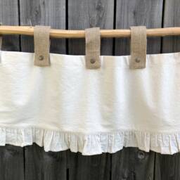 Farmhouse Rustic Valance in Natural Beige Cotton Burlap Tab Top & Ruffle Curtains Cottage Kitchen Window Lined Custom Size - thumbnail 2