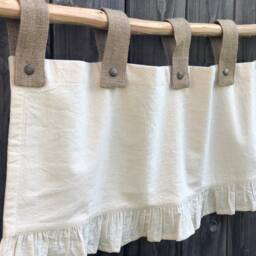 Farmhouse Rustic Valance in Natural Beige Cotton Burlap Tab Top & Ruffle Curtains Cottage Kitchen Window Lined Custom Size - thumbnail 4