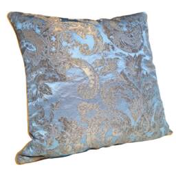 Silk Brocade Throw Pillow Cushion Cover Rubelli Fabric Blue Madonna & Gold Barbarigo Pattern - Handmade in Italy - thumbnail 3