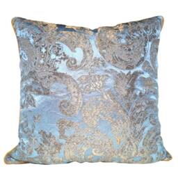 Silk Brocade Throw Pillow Cushion Cover Rubelli Fabric Blue Madonna & Gold Barbarigo Pattern - Handmade in Italy - thumbnail 1