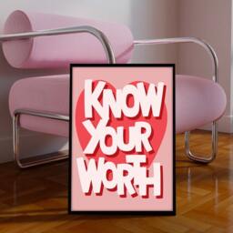 Know Your Worth Print, Feminist Wall Art, Inspirational Quote Prints, Positivity Posters - thumbnail 1