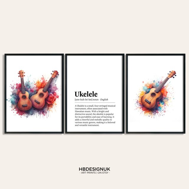 Ukelele Watercolour Art Print - Set Of 3 Music Artwork - Watercolor Poster Wall Musician Instrument Picture Decor Room Gift - image 1