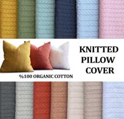 Knitted Cushion Cover %100 Organic Cotton Fabric Modern Knit Pillow Case Textured Pillow Cable Knit Throw - thumbnail 1