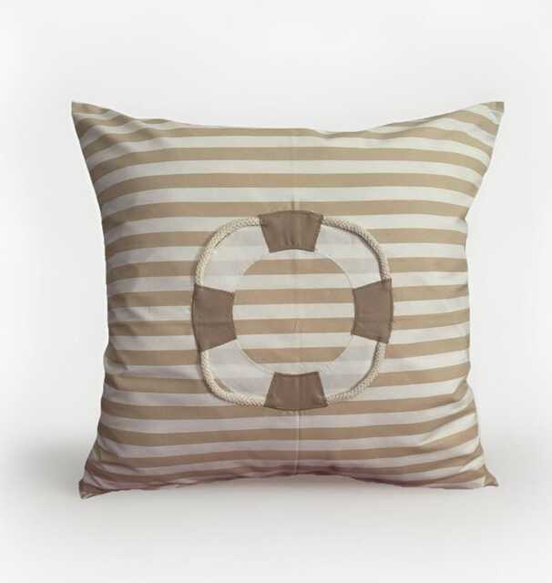 1x Maritime Cushion Cover, Country Style Decorative Cushion, Lifebuoy Beige/White Striped - image 1