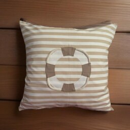 1x Maritime Cushion Cover, Country Style Decorative Cushion, Lifebuoy Beige/White Striped - thumbnail 2