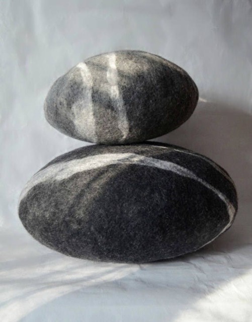 Felted Wool Stone Pillow, Sea Pebble Decor, Natural Home Accent, Pouf - image 1