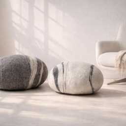 Felted Wool Stone Pillow, Sea Pebble Decor, Natural Home Accent, Pouf - thumbnail 2