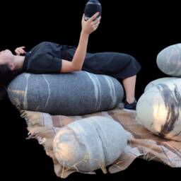 Felted Wool Stone Pillow, Sea Pebble Decor, Natural Home Accent, Pouf - thumbnail 3