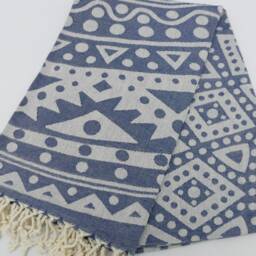 "Round Patterned Towel, Navy Blue Towel, Ultra Soft Towel, Double Face Towel, Turkish Peshtemal, 40""x70" - thumbnail 3