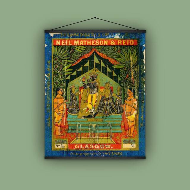 India, Trade Label, Glasgow, Wall Hanging, Pull Down Chart, Early 1900S, Fabric Neil Matheson & Reid, Dancers, Ethnic, Costume - image 1