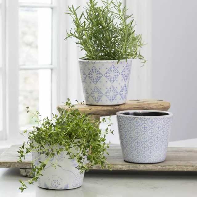 Light Blue Dutch Pot - 3 Designs Geometric Design Crackle Glaze Plant Rustic Cover Succulent Planter - image 1