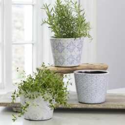 Light Blue Dutch Pot - 3 Designs Geometric Design Crackle Glaze Plant Rustic Cover Succulent Planter