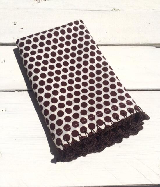 Pillowcase With Crocheted Edging Brown Organic, Polka Dot, Granny Chic, Shabby Cottage Chic - image 1