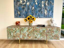 Midcentury Modern Copper Patina Sideboard With Gold Feet