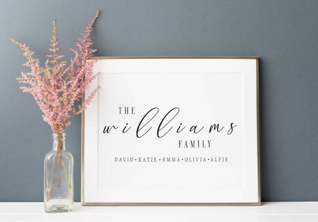 Personalised Family Surname Print With Names & Heart Spacers - Custom Or Couples Wall Art Home Decor Gifts - L001 - image 1