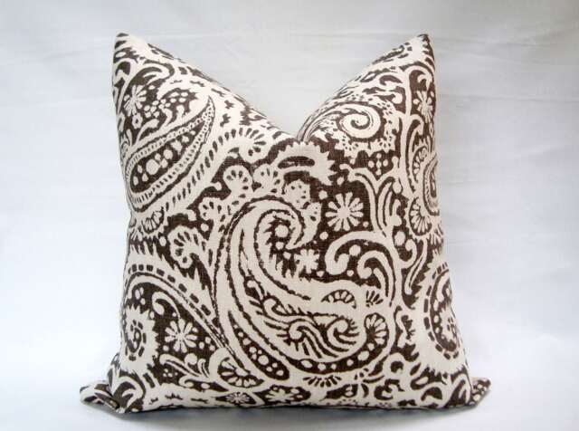 Kravet Paisley Linen Pillow Cover, Brown & Cream Accent, 18x18 Ballard Designs - image 1