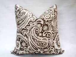 Kravet Paisley Linen Pillow Cover, Brown & Cream Accent, 18x18 Ballard Designs - thumbnail 1