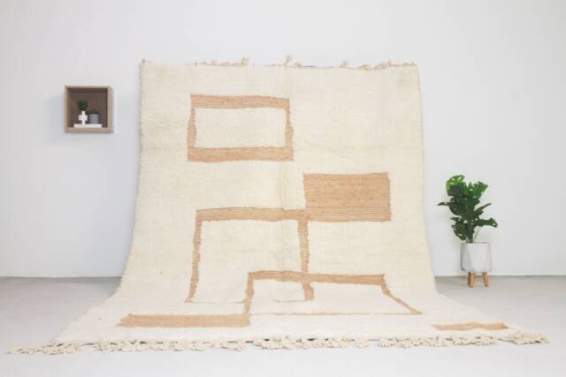 Moroccan Rug White - Handmade Furniture & Decor White Brown Tufted Mid Century Modern Area Minimalist Beni Ourain - image 1