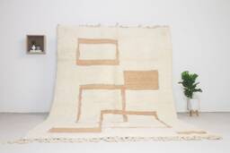 Moroccan Rug White - Handmade Furniture & Decor White Brown Tufted Mid Century Modern Area Minimalist Beni Ourain - thumbnail 1