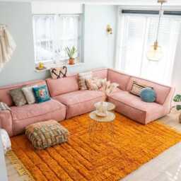 Orange Geometric Shag Rug, Large Area Boho Home Decor, Moroccan Berber Wool Carpet, Style Rug - thumbnail 3