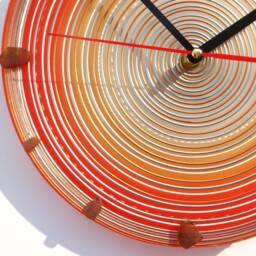 Orange Spiral Glass Wall Clock Boho Art Home Decor