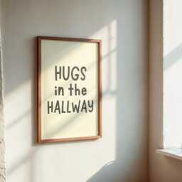 Hugs in The Hallway Wall Art Print - Charcoal & Cream Typography Poster, Minimalist Home Decor, A5 A4 A3 Print, Neutral Hallway Quote - thumbnail 3