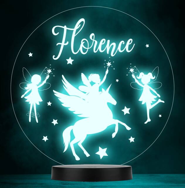 Girls Cute Fairies Unicorn Round Personalised Colour Change Lamp Night Light - image 1