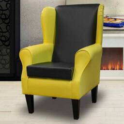Yellow & Black Vinyl Handmade Wingback Armchair - Fireside Accent Upholstered Chair British Custom Made