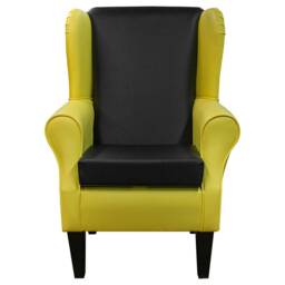 Yellow & Black Vinyl Handmade Wingback Armchair - Fireside Accent Upholstered Chair British Custom Made - thumbnail 2