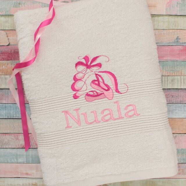 Personalised Ballet Bath Towel Embroidered Pointe Shoes, Girls Ballerina Gift - image 1