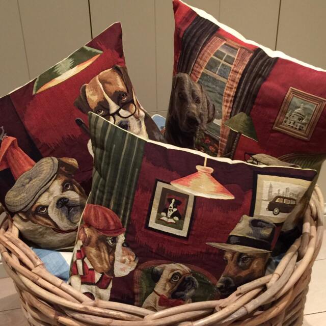 Tapestry Dog Pillow Covers Whimsical Dogs Playing Games, Set Of 3 - image 1
