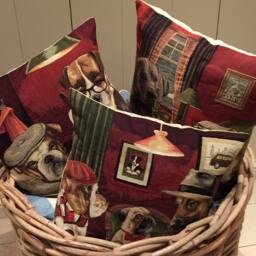 Tapestry Dog Pillow Covers Whimsical Dogs Playing Games, Set Of 3 - thumbnail 1