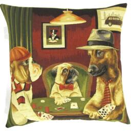 Tapestry Dog Pillow Covers Whimsical Dogs Playing Games, Set Of 3 - thumbnail 3