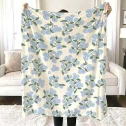 Blue Hydrangea Blanket, Gifts For Lover, Garden Flower Bedding, White Gift Woman - thumbnail 2
