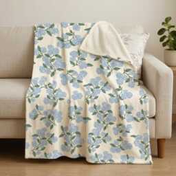 Blue Hydrangea Blanket, Gifts For Lover, Garden Flower Bedding, White Gift Woman - thumbnail 1