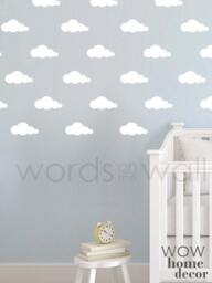 Mini Fluffy Clouds. Wall Pattern. Vinyl Art Decal. Wall Stencil Alternative. White Clouds. Silver - thumbnail 1