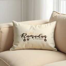 Ramadan Kareem Cushion Cover, Cream Islamic Lantern Pillow, Minimal Typography Design, Home Decor - thumbnail 2