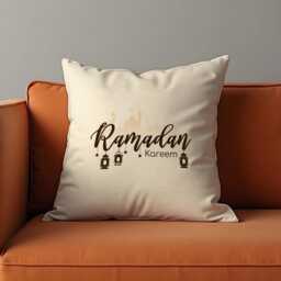 Ramadan Kareem Cushion Cover, Cream Islamic Lantern Pillow, Minimal Typography Design, Home Decor - thumbnail 4