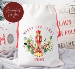 Large Personalised Christmas Sack, Nutcracker Decor, Gift Wrap, Sugar Plum, Wreath, Traditional