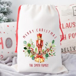 Large Personalised Christmas Sack, Nutcracker Decor, Gift Wrap, Sugar Plum, Wreath, Traditional - thumbnail 2