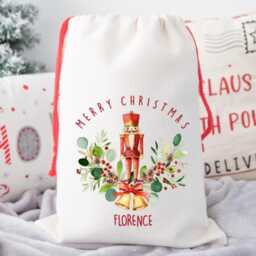 Large Personalised Christmas Sack, Nutcracker Decor, Gift Wrap, Sugar Plum, Wreath, Traditional - thumbnail 4