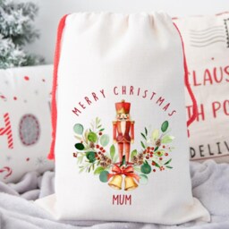 Large Personalised Christmas Sack, Nutcracker Decor, Gift Wrap, Sugar Plum, Wreath, Traditional - thumbnail 3