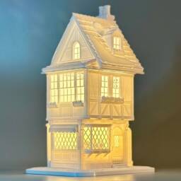 Winter Christmas Bavarian Cottage Lamp - Light - Pastry House Old World Charm Snow Tudor Vintage Snowy - thumbnail 3