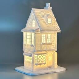 Winter Christmas Bavarian Cottage Lamp - Light - Pastry House Old World Charm Snow Tudor Vintage Snowy - thumbnail 2