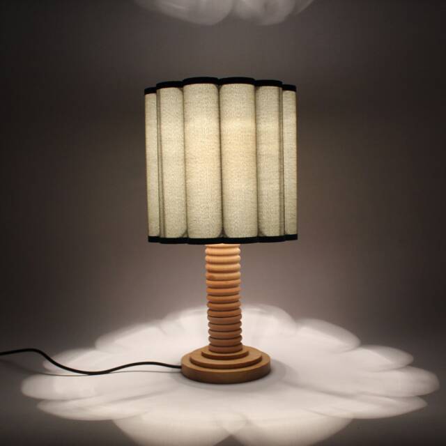 Handmade Olive Green Fabric Table Lamp With Wooden Base-50# - image 1