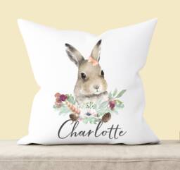 Personalised Rabbit Hare Cushion Gift, Printed Name Design , Bunny Throw Pillow For Girls Boys Nursery Bedroom Christmas Gift - thumbnail 1